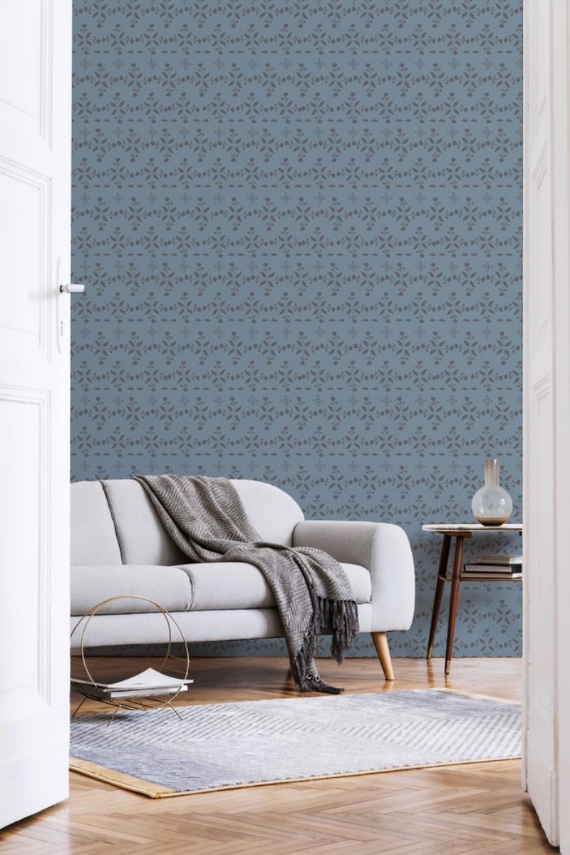 Picture of Leaves and round sprigs in Blue - 1032901-03